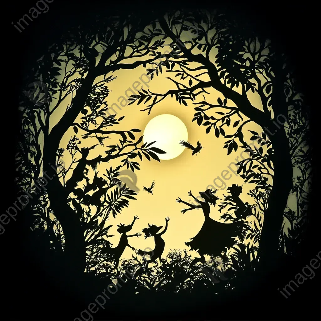 Silhouette of dancing forest creatures under a glowing moon - Image 1