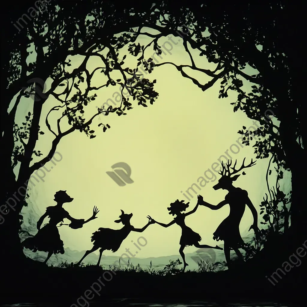 Silhouette of dancing forest creatures under a glowing moon - Image 2