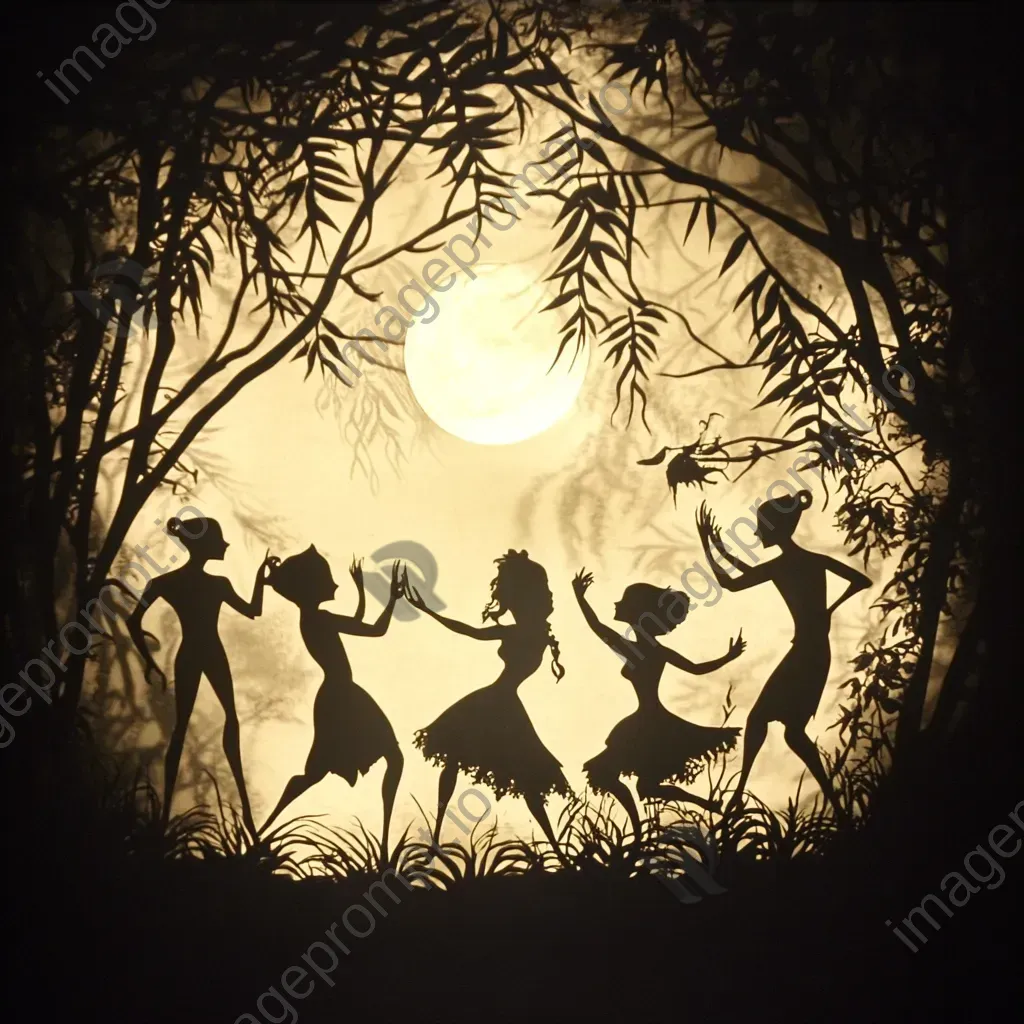 Silhouette of dancing forest creatures under a glowing moon - Image 3