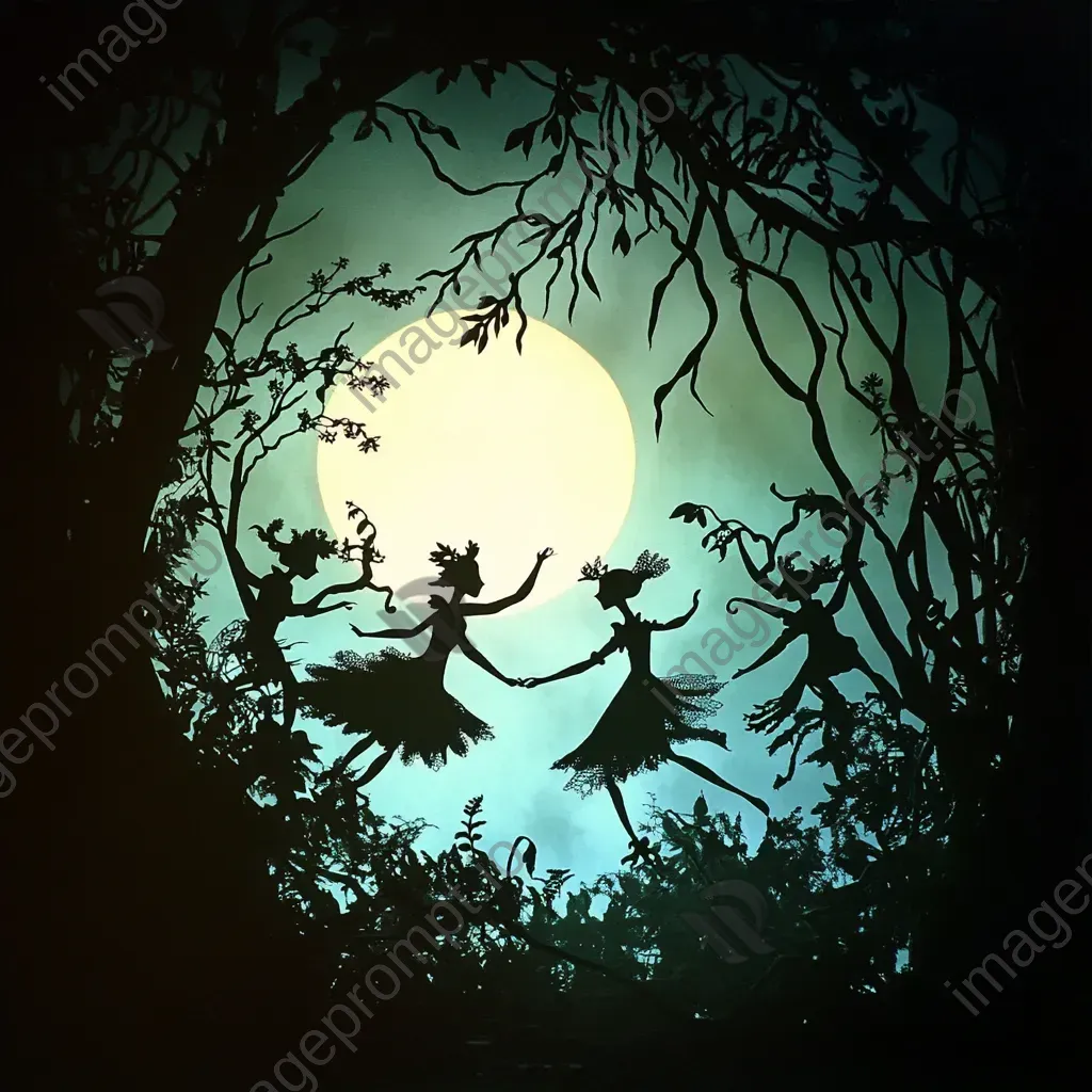 Silhouette of dancing forest creatures under a glowing moon - Image 4