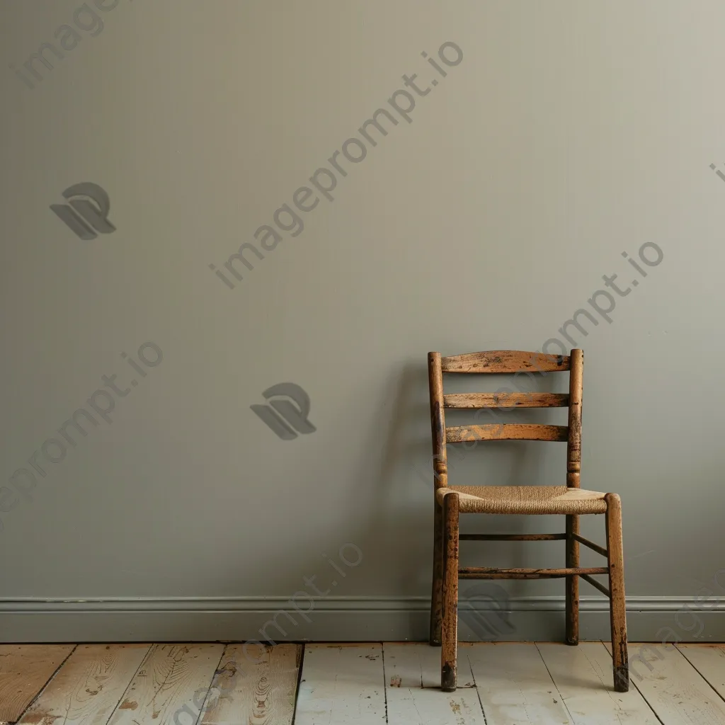 Single wooden chair against an empty wall - Image 1