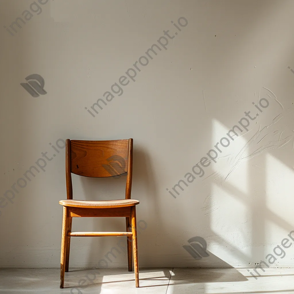 Single wooden chair against an empty wall - Image 2