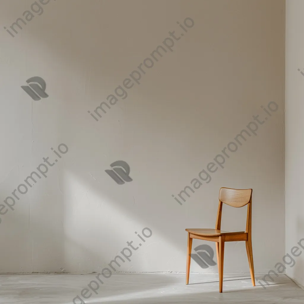 Single wooden chair against an empty wall - Image 3