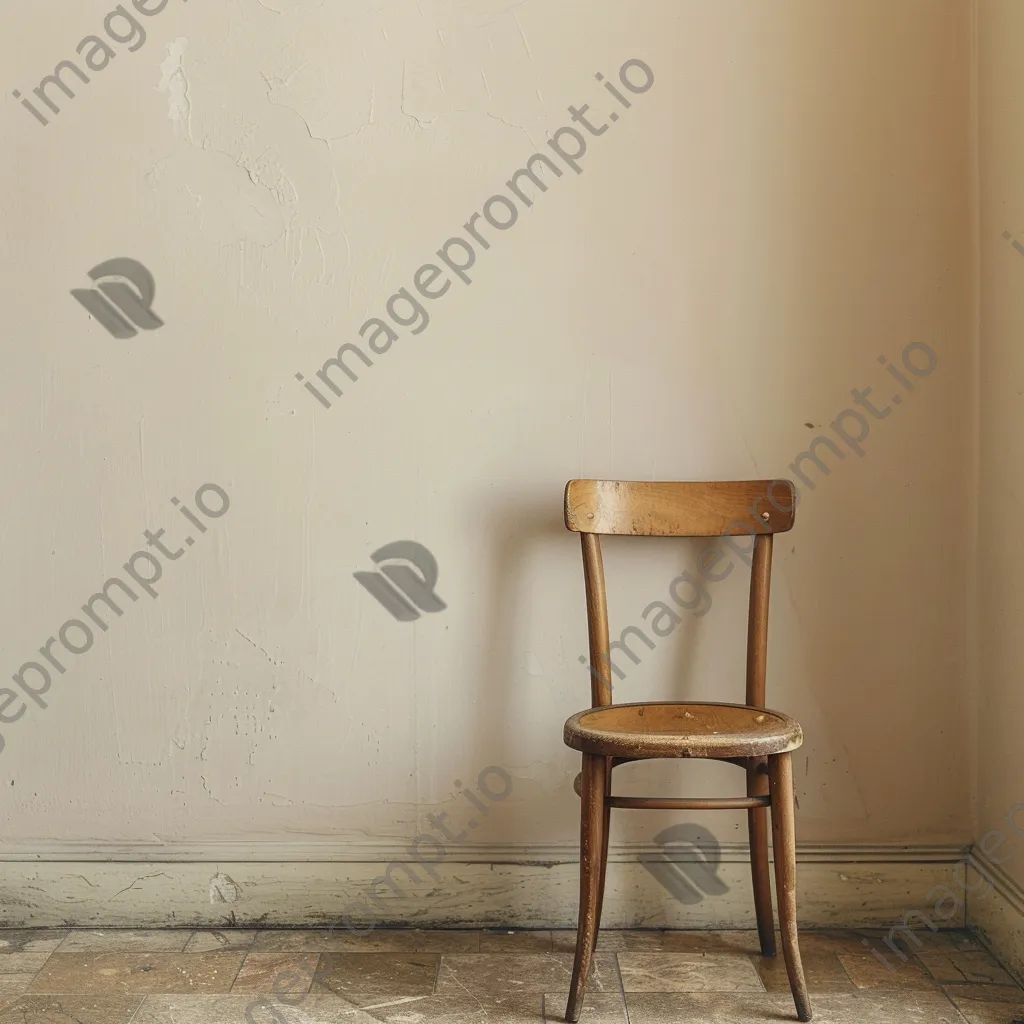 Single wooden chair against an empty wall - Image 4