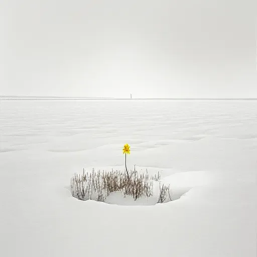 Single yellow daffodil blooming in the middle of a snow-covered field - Image 1