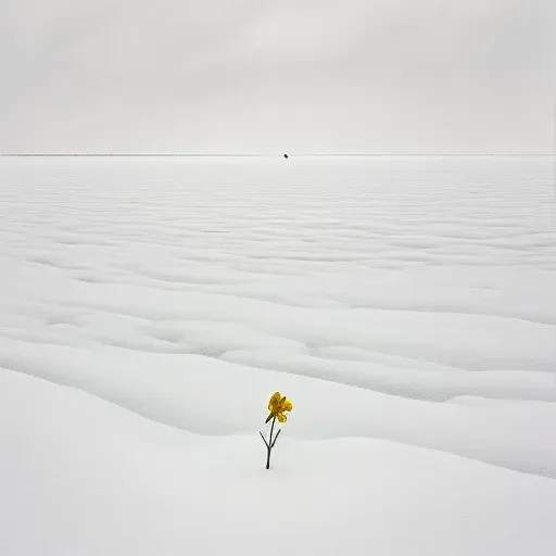 Single yellow daffodil blooming in the middle of a snow-covered field - Image 3