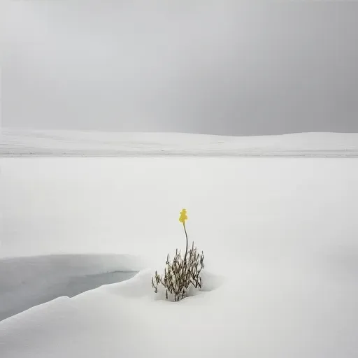 Single yellow daffodil blooming in the middle of a snow-covered field - Image 4