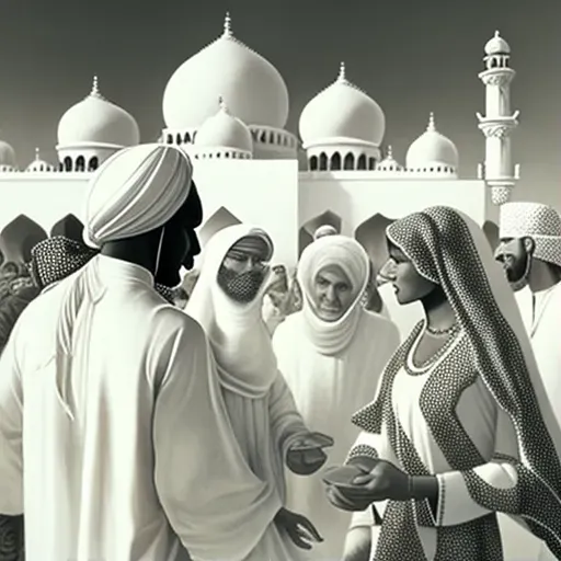 Image of an Eid al-Fitr celebration with festive attire and a mosque in the background - Image 1