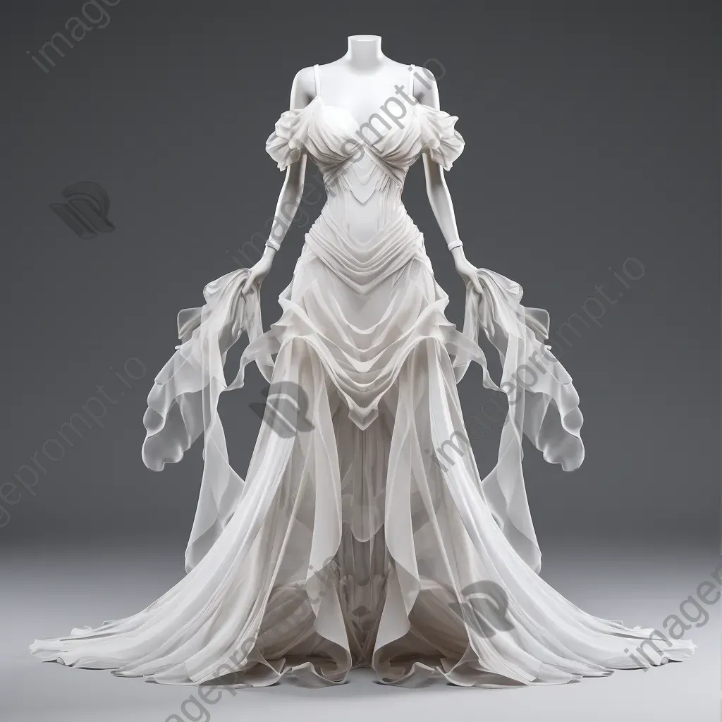 Ghostly wedding dress faded into transparency, made in low poly style - Image 1