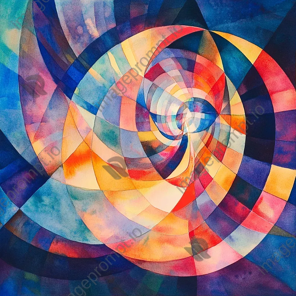 Artwork of vibrant, illuminated abstract patterns within a kaleidoscope in a watercolor style - Image 1