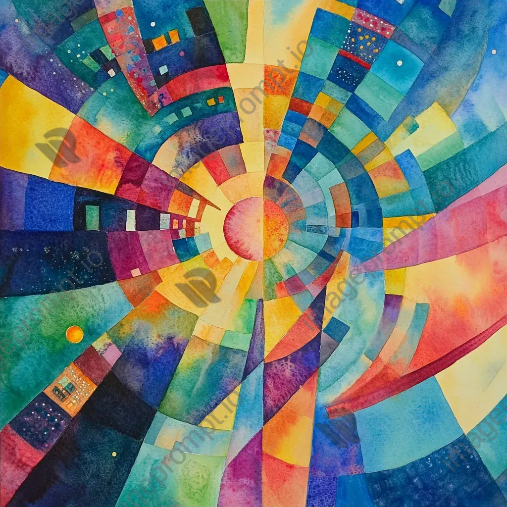 Artwork of vibrant, illuminated abstract patterns within a kaleidoscope in a watercolor style - Image 2