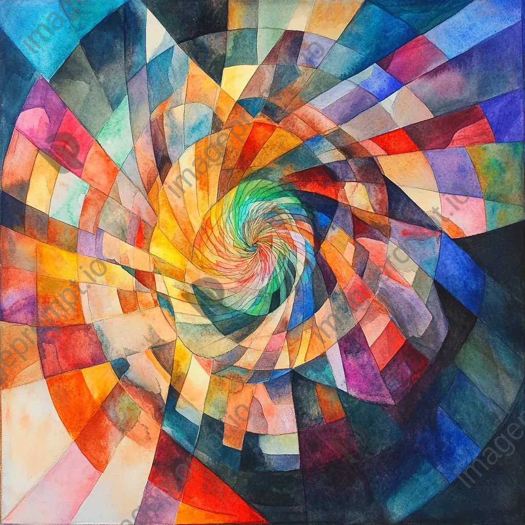 Artwork of vibrant, illuminated abstract patterns within a kaleidoscope in a watercolor style - Image 4