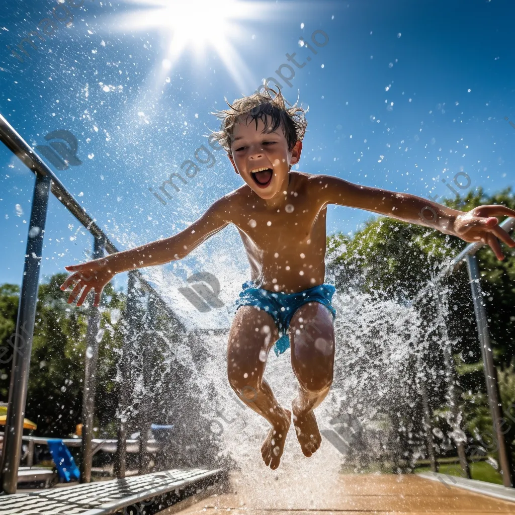 Child jumping into a swimming pool from diving board - Image 4