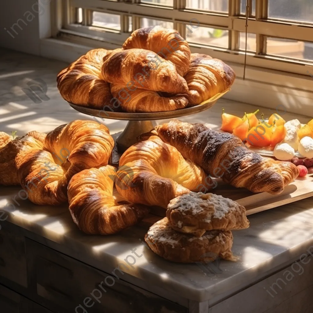 Display of freshly baked pastries on marble - Image 1