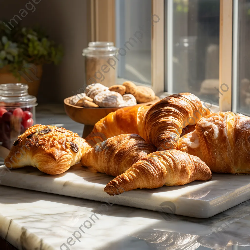 Display of freshly baked pastries on marble - Image 3