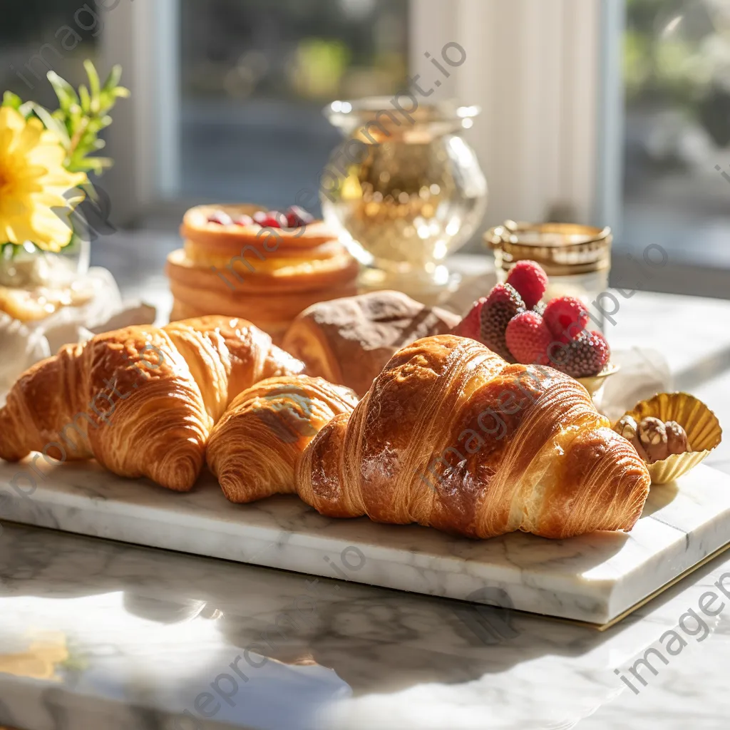 Display of freshly baked pastries on marble - Image 4