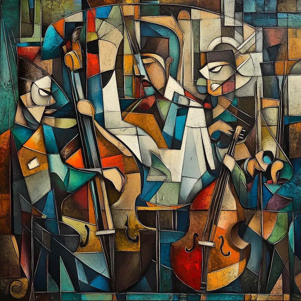 Cubist style painting of a 1920s speakeasy jazz band - Image 1