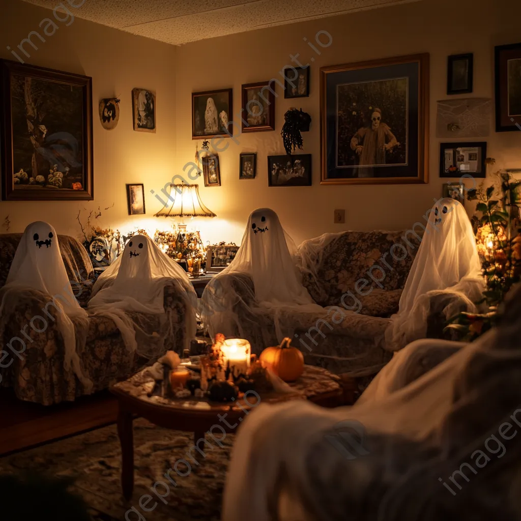 Cozy living room with Halloween decorations and flickering candles - Image 3