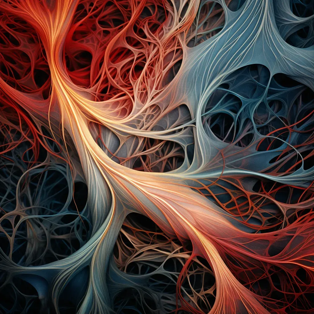 Illustration of intricate patterns of muscle fibers, illustrating strength and motion at a microscopic level. - Image 1