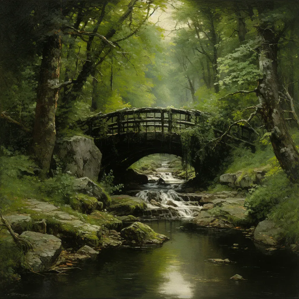 Old wooden footbridge over a peaceful creek - Image 3