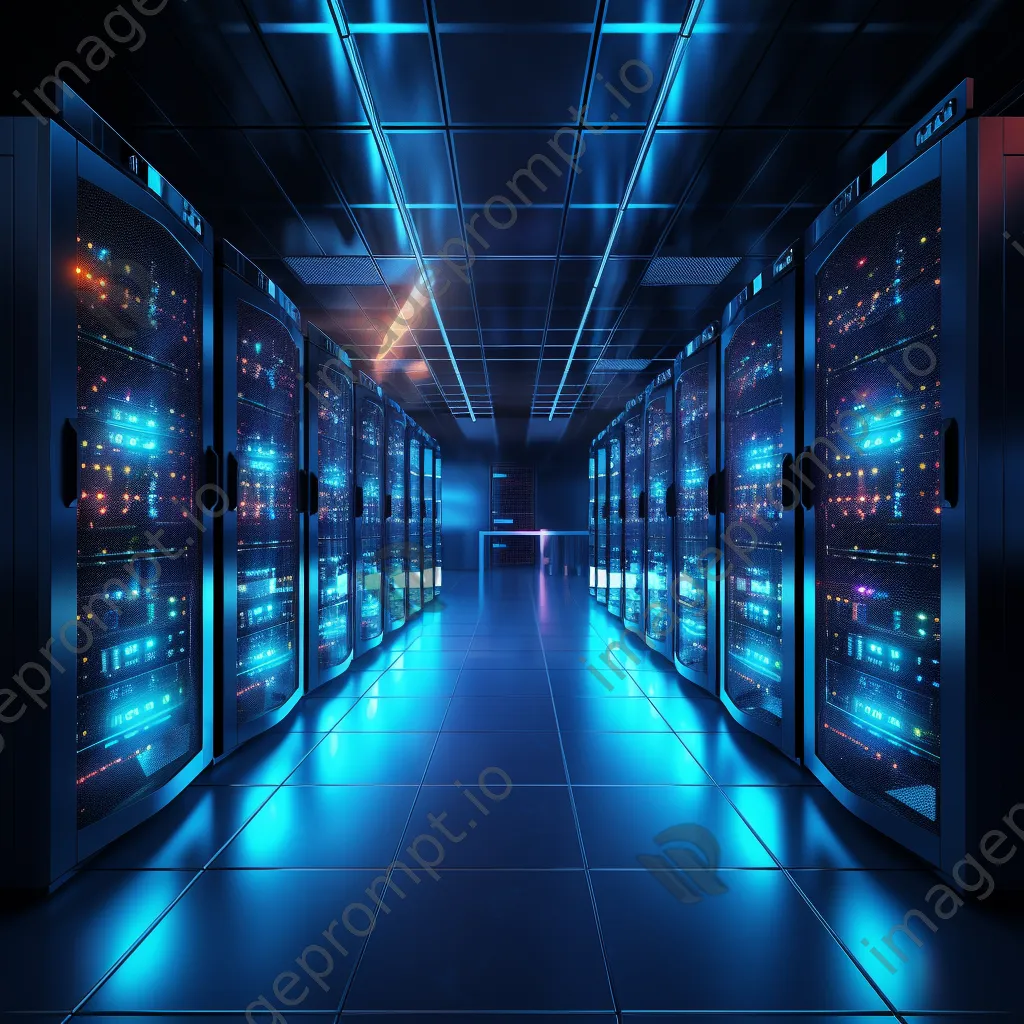 Modern server room illuminated with LED lights showcasing high-tech servers. - Image 4