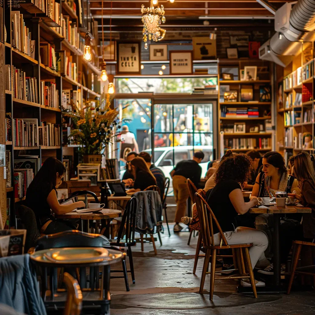 Urban book cafe with readers immersed in books and coffee - Image 1