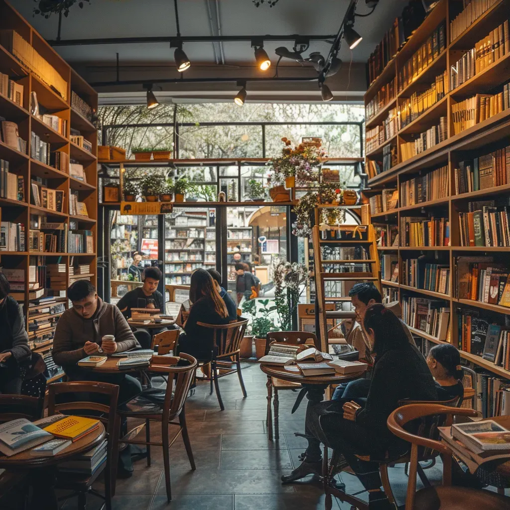 Urban book cafe with readers immersed in books and coffee - Image 3