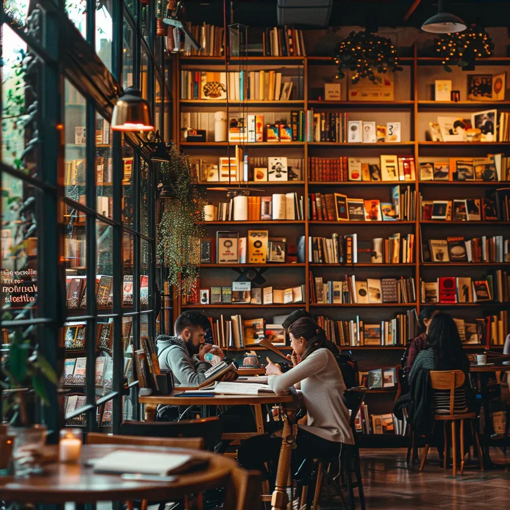 Urban book cafe with readers immersed in books and coffee - Image 4