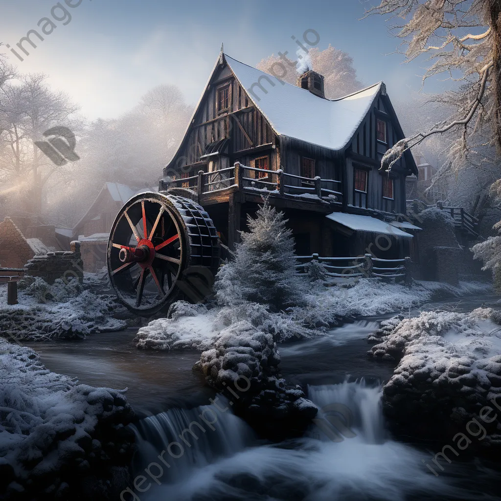 Snow-covered watermill in winter - Image 1