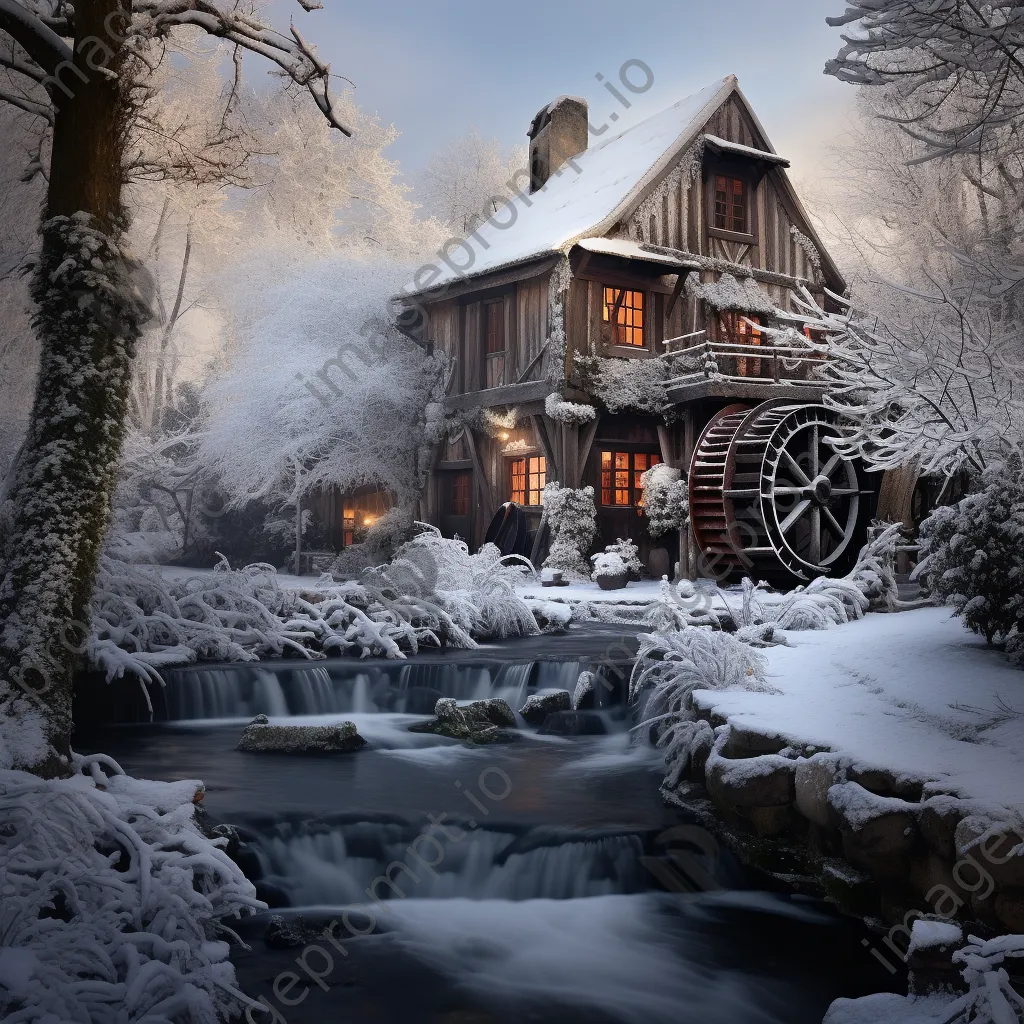 Snow-covered watermill in winter - Image 2