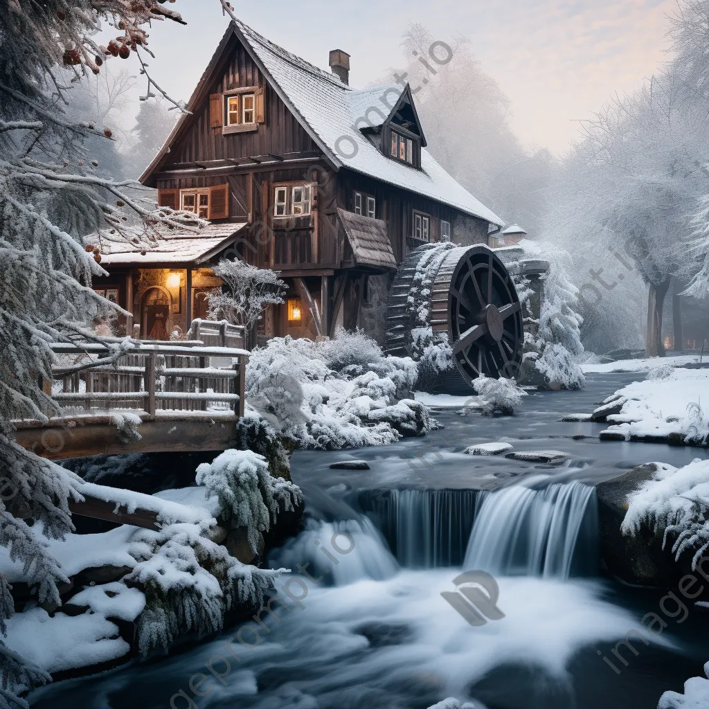 Snow-covered watermill in winter - Image 3