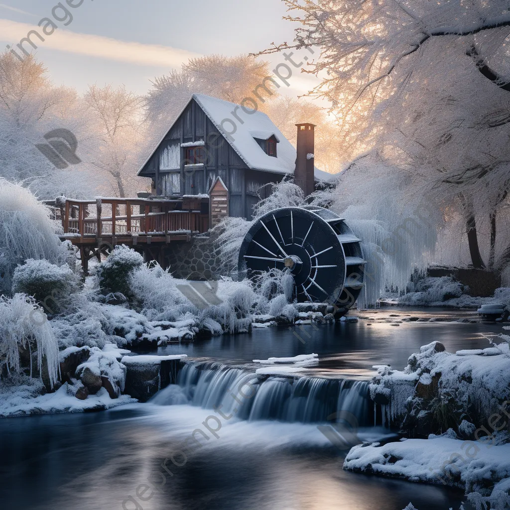 Snow-covered watermill in winter - Image 4