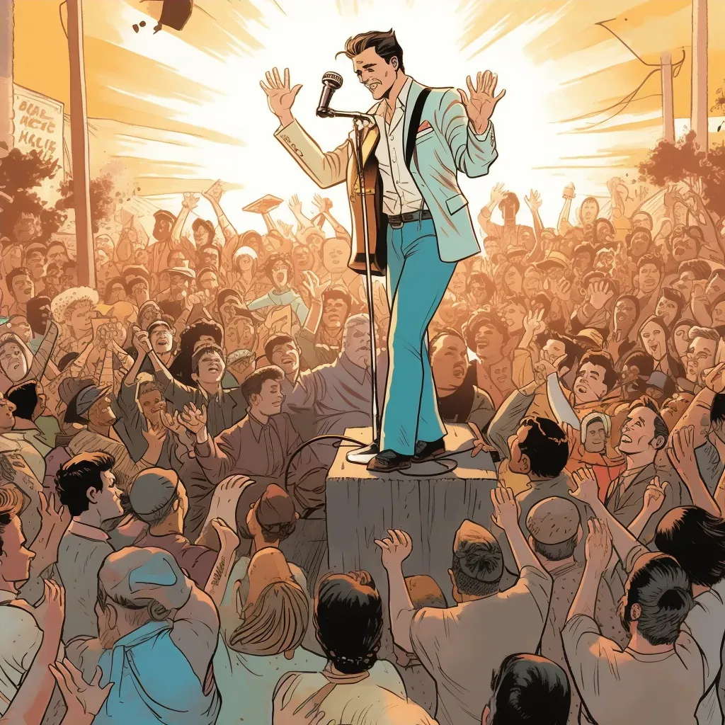 Retro-inspired illustration of a musician on stage with fans - Image 4