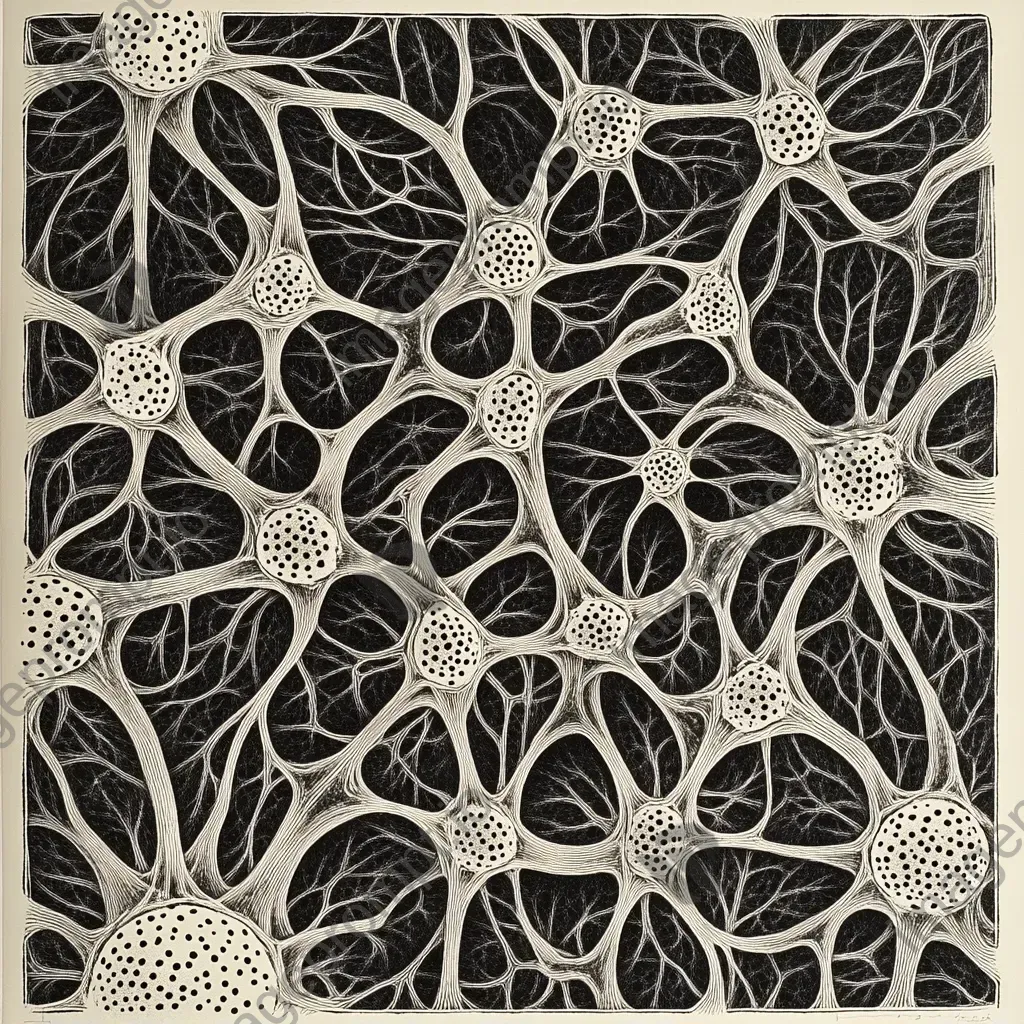 Stylized linocut print of the intricate network of bread mould - Image 2