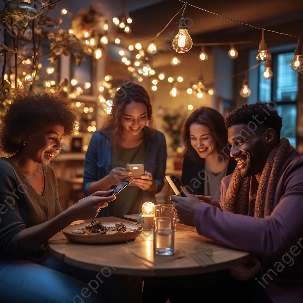 Diverse group of influencers discussing strategies in a cozy café - Image 2