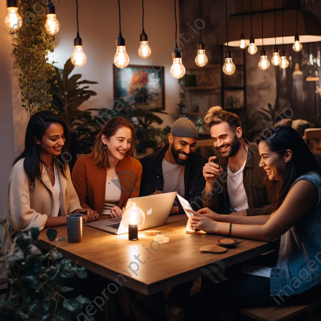 Diverse group of influencers discussing strategies in a cozy café - Image 4