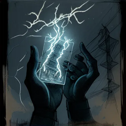 Image of hands holding a tarot card revealing a looming tower struck by lightning - Image 2