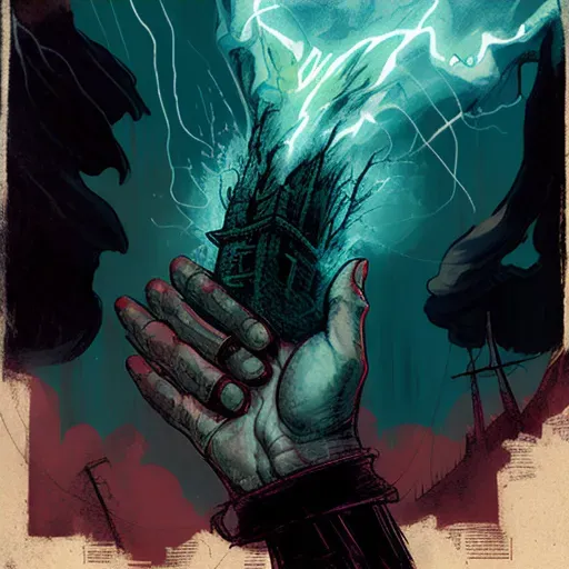 Image of hands holding a tarot card revealing a looming tower struck by lightning - Image 4