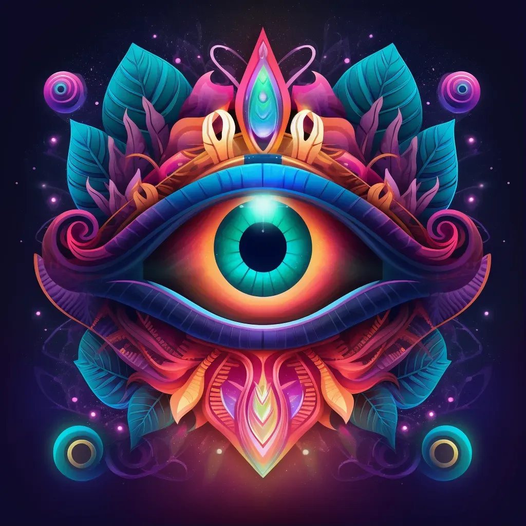 Psychedelic and surreal music festival logo with a stylized eye icon in vibrant colors - Image 1