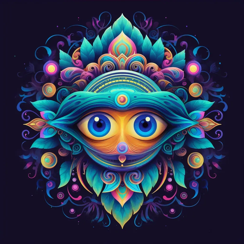 Psychedelic and surreal music festival logo with a stylized eye icon in vibrant colors - Image 3