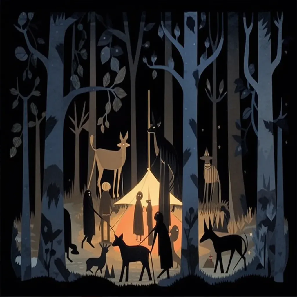 Animals gathering in a mystical forest under firefly-lit lanterns - Image 2