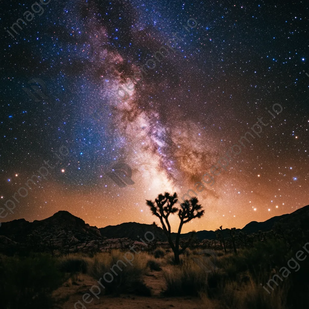 Vibrant constellations shining over silhouettes of desert flora. - Image 1