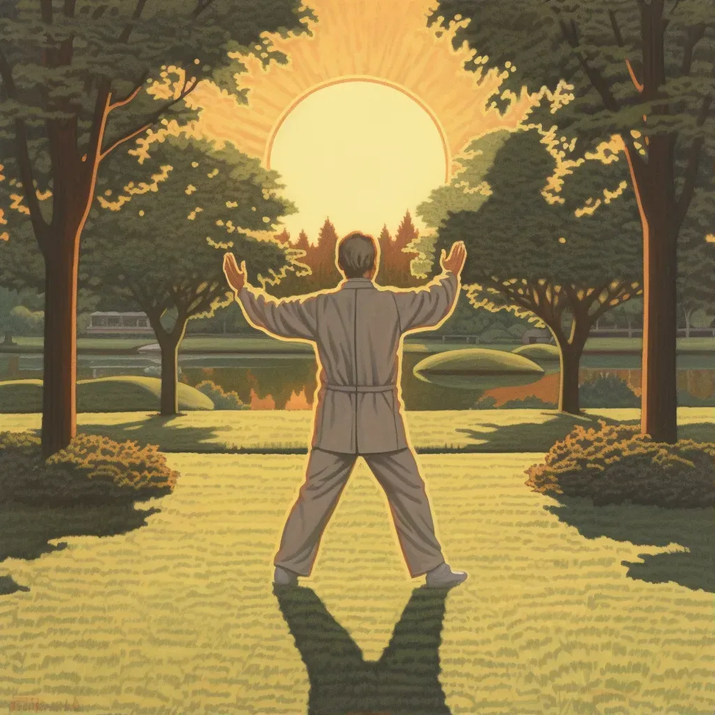 Person practicing Tai Chi in a quiet park at dawn - Image 1