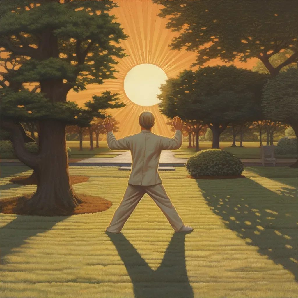 Person practicing Tai Chi in a quiet park at dawn - Image 2