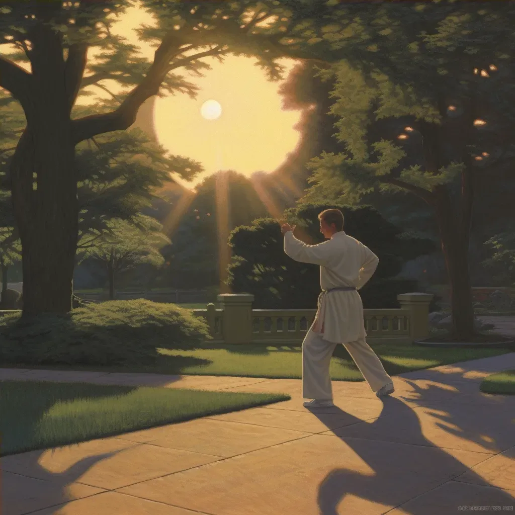 Person practicing Tai Chi in a quiet park at dawn - Image 4