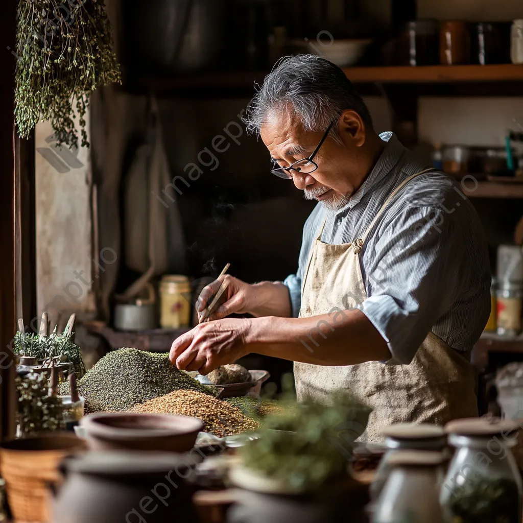 Artisan crafting traditional tea blends in a workshop - Image 2