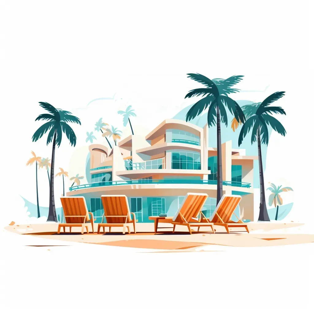 Beachfront Hotel Logo with Sun Loungers on Sandy Beach - Image 1