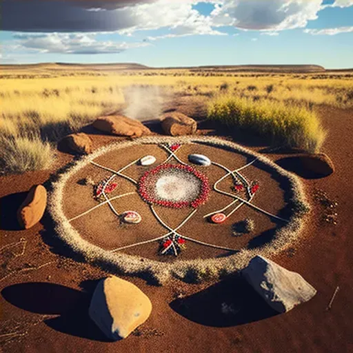 Mystic Native American medicine wheel with sacred stones in the open plains - Image 4