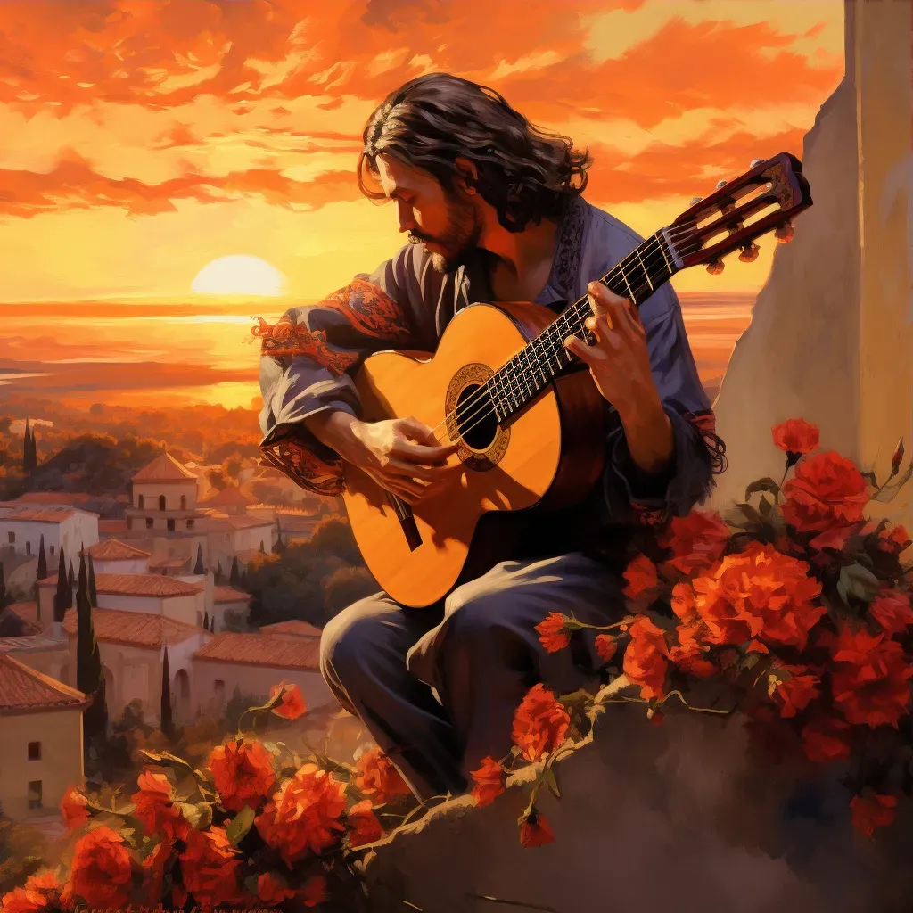 Flamenco guitarist performing passionately in a Spanish sunset - Image 3