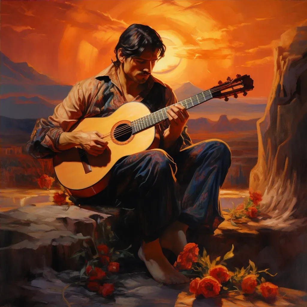 Flamenco guitarist performing passionately in a Spanish sunset - Image 4